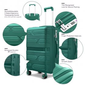 AEDILYS 3 Piece Luggage Sets, Suitcase Set, TSA Lock, 20" 24" 28", Green