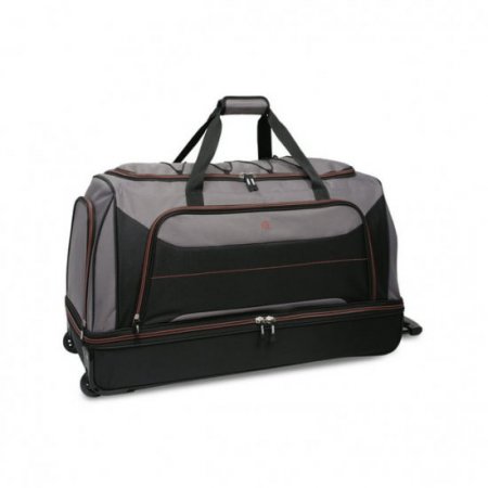 Protege 30 In Rolling Drop-Bottom Duffel Bag for Travel, Black and Grey