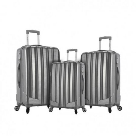 Rockland Luggage Barcelona Piece Hardside Polycarbaonate /ABS Lugage Set with 6 Piece Travel Set & Luggage Cover, Silver