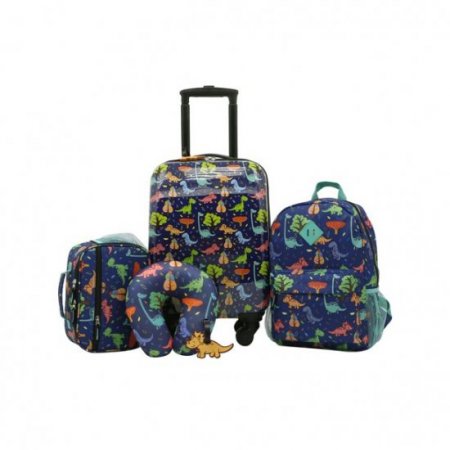 Travelers Club 5-Pc Kids Luggage Set With 360 4-Wheel Spinner System, Dinosaur