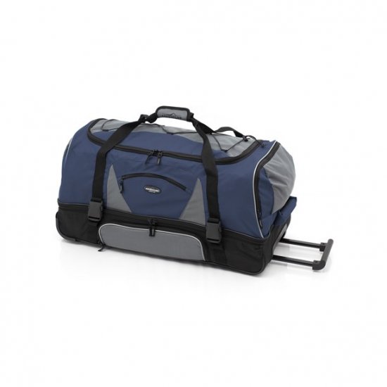 Travelers Club 30\" Drop-Bottom Rolling Duffel with Telescopic Handle, Blue/Gray