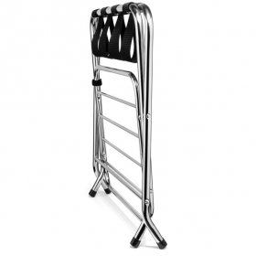 USTECH 2-Tier Extra Storage Foldable Metal Luggage Rack, No Assembly Required, Chrome