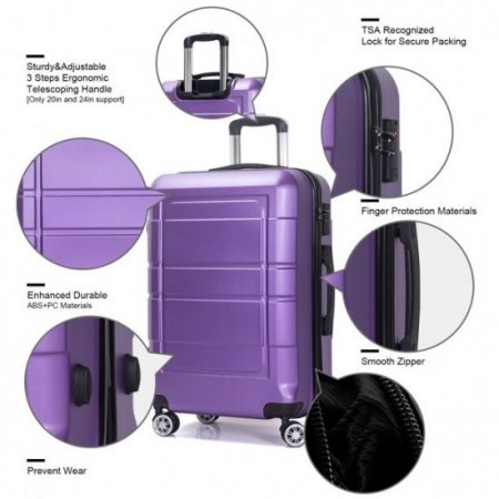 AEDILYS 20" Carry On Spinner Luggage with Ergonomic Handles and TSA Lock, Purple