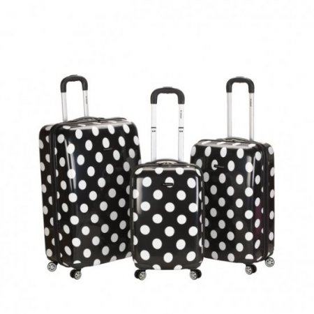 Rockland Luggage 3-Piece Hardside ABS Spinning Luggage Set, Black Dot