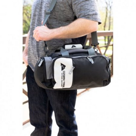 Ozark Trail Gear Duffel Bag with Padded Handle, Solid Black and Silver