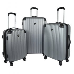 Travelers Club HS-66903-010 Chicago 3 Piece Hardside ABS Expandable Spinner Luggage Set, Silver