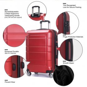 20" Carry On Spinner Luggage with Ergonomic Handles and TSA Lock, Red