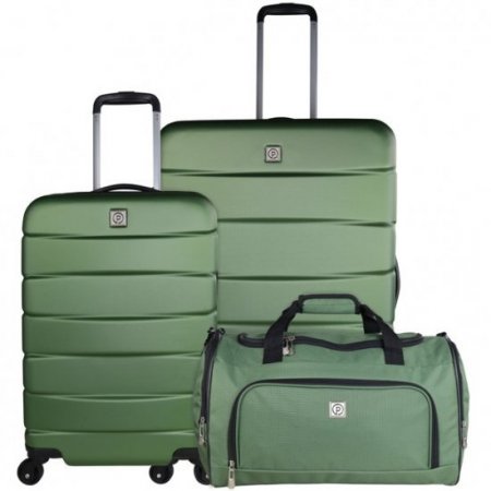 Protege 3 Piece ABS Hard Side Luggage Travel Set Green, Includes 28-inch Check Bag, 20-inch Carry-on, and Matching Duffel