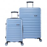 iFLY Hardside Luggage Spectre Versus 2 Piece Set, 20 Inch Carry-on Luggage and 28 Inch Checked Luggage, Light Blue/Navy