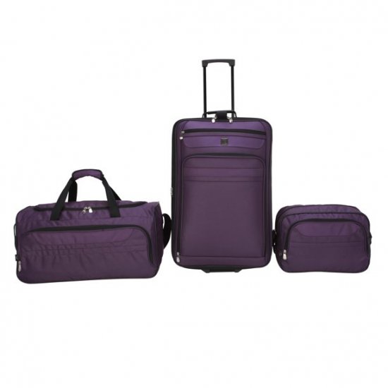 Protege 3 Piece Luggage Travel Set including Suitcase, Duffel Bag, and Boarding TotePurple