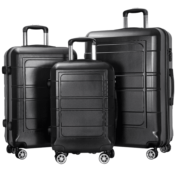 AEDILYS 3 Pcs Hardside Luggage Set, with TSA Lock and 20"/24"/28" Luggage Bags, Black