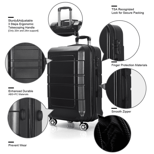 AEDILYS 3 Pcs Hardside Luggage Set, with TSA Lock and 20"/24"/28" Luggage Bags, Black