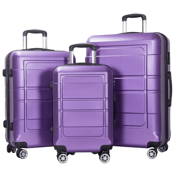 AEDILYS 3 Pcs Hardside Luggage Sets with TSA Locks and Durable Spinner Wheels Suitcase(20/24/28), Purple