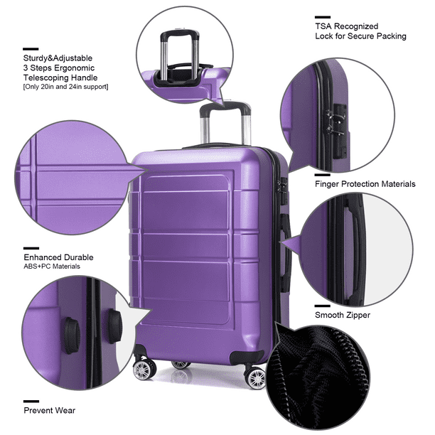 AEDILYS 3 Pcs Hardside Luggage Sets with TSA Locks and Durable Spinner Wheels Suitcase(20/24/28), Purple