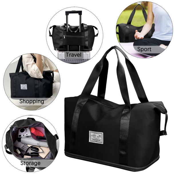 Allnice Travel Duffle Bag, Foldable Tote Bag for Women, Weekender Bag Dry and Wet Separated Carry on Bag, for Vacation, Sport, Beach