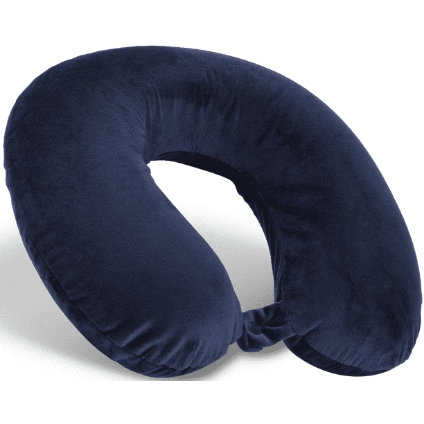 Protege Memory Foam Neck Pillow, 100% Polyester Fleece Knit, Navy, One Size